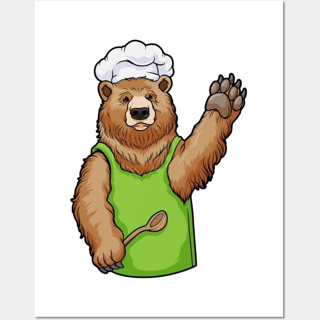 Bear as Chef with Chef hat and Wooden spoon Wall Art by Markus Schnabel